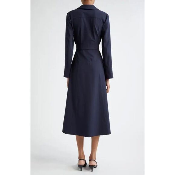 NWOT Cinq a Sept Kyla Long Sleeve Belted Midi Button Down Shirt Dress in Navy 10 - Picture 3 of 16